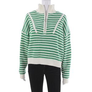 Creamon Womens Pullover Sweater Green Turtleneck Striped Acrylic Bust 42 Size S